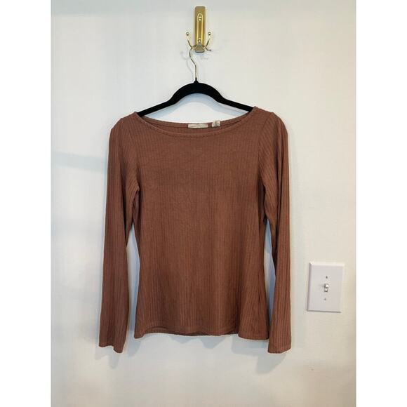 Christian Siriano New York Tops - Ribbed Long Sleeve Top Brown Fitted Basic Soft Stretch Tee Women’s Small